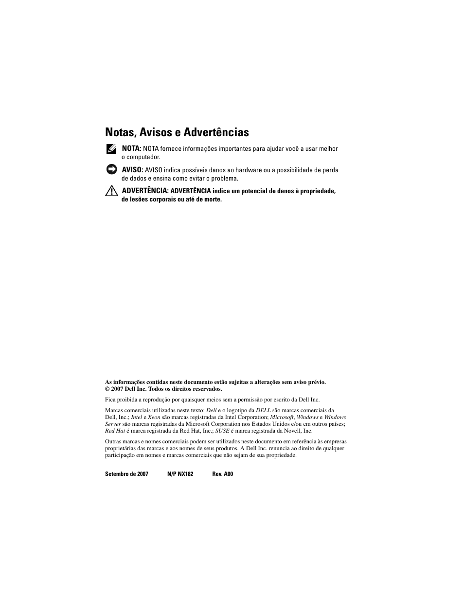 Notas, avisos e advertências | Dell PowerEdge R900 User Manual | Page 34 / 64