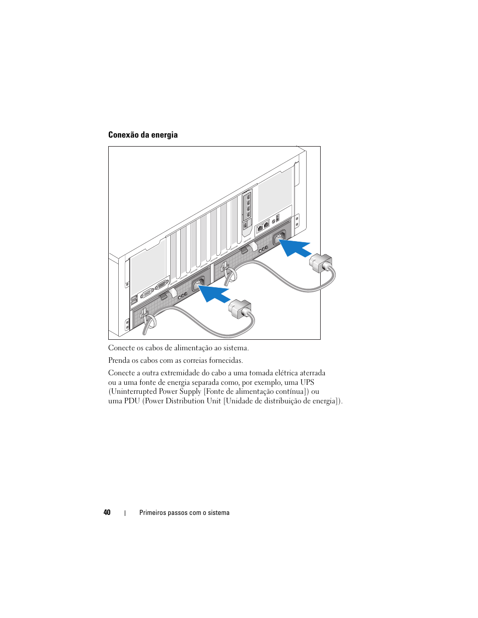 Conexão da energia | Dell PowerEdge R900 User Manual | Page 42 / 64