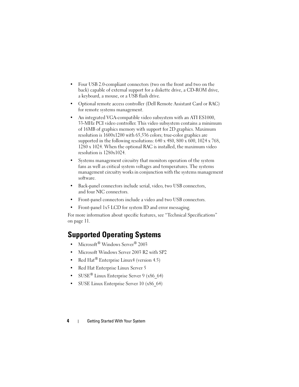 Supported operating systems | Dell PowerEdge R900 User Manual | Page 6 / 64