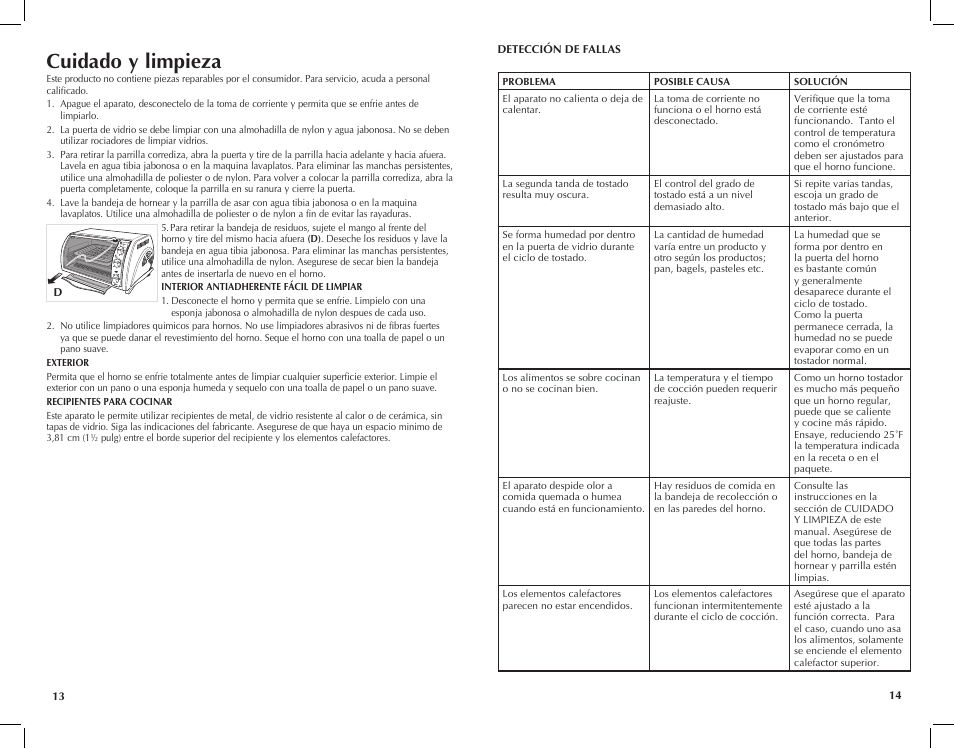 Cuidado y limpieza | Black & Decker TRO651W User Manual | Page 8 / 15