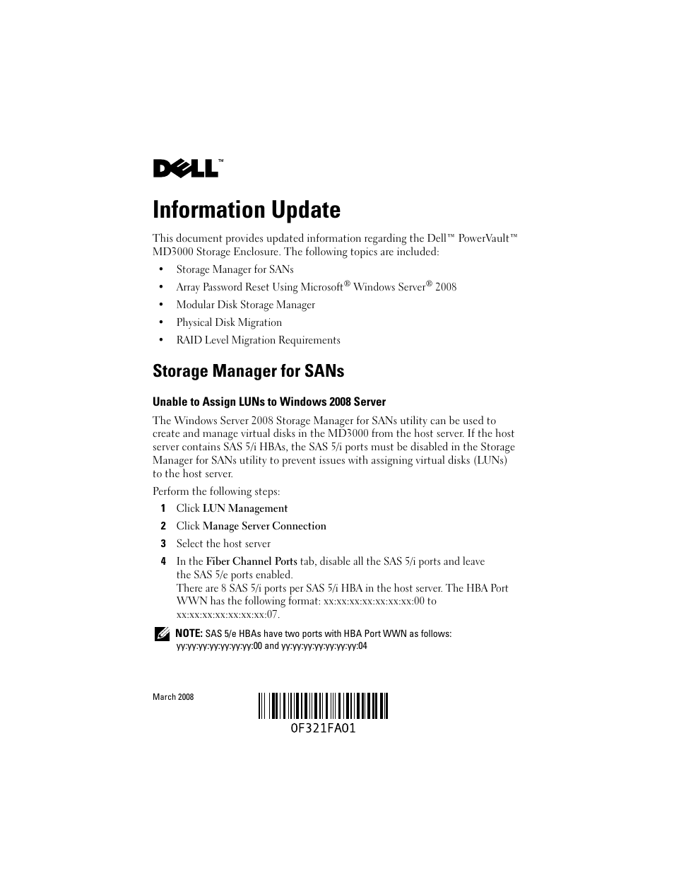 Dell PowerVault MD3000 User Manual | 21 pages