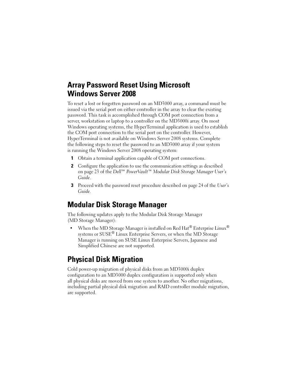 Modular disk storage manager, Physical disk migration | Dell PowerVault MD3000 User Manual | Page 2 / 21