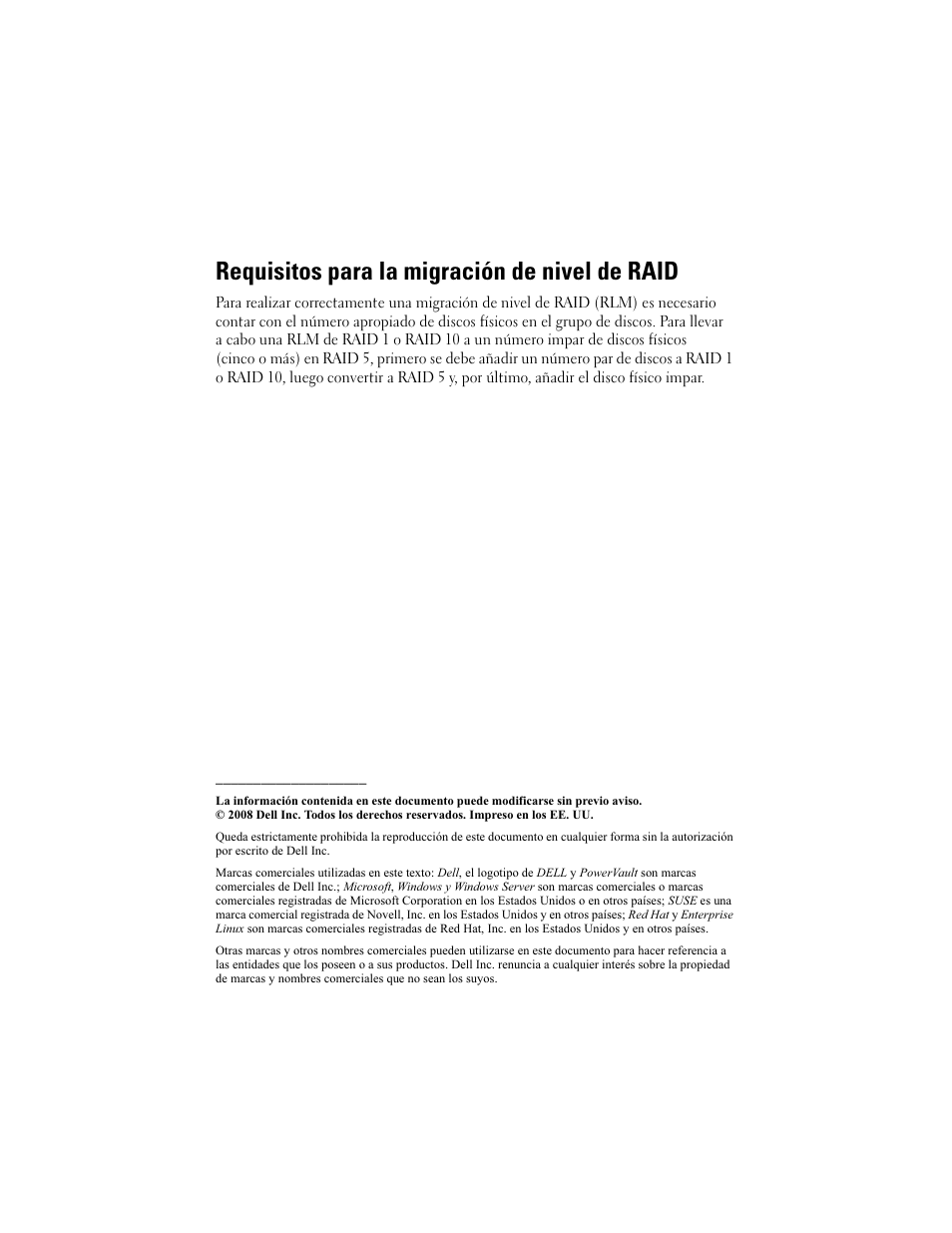 Requisitos para la migración de nivel de raid | Dell PowerVault MD3000 User Manual | Page 21 / 21