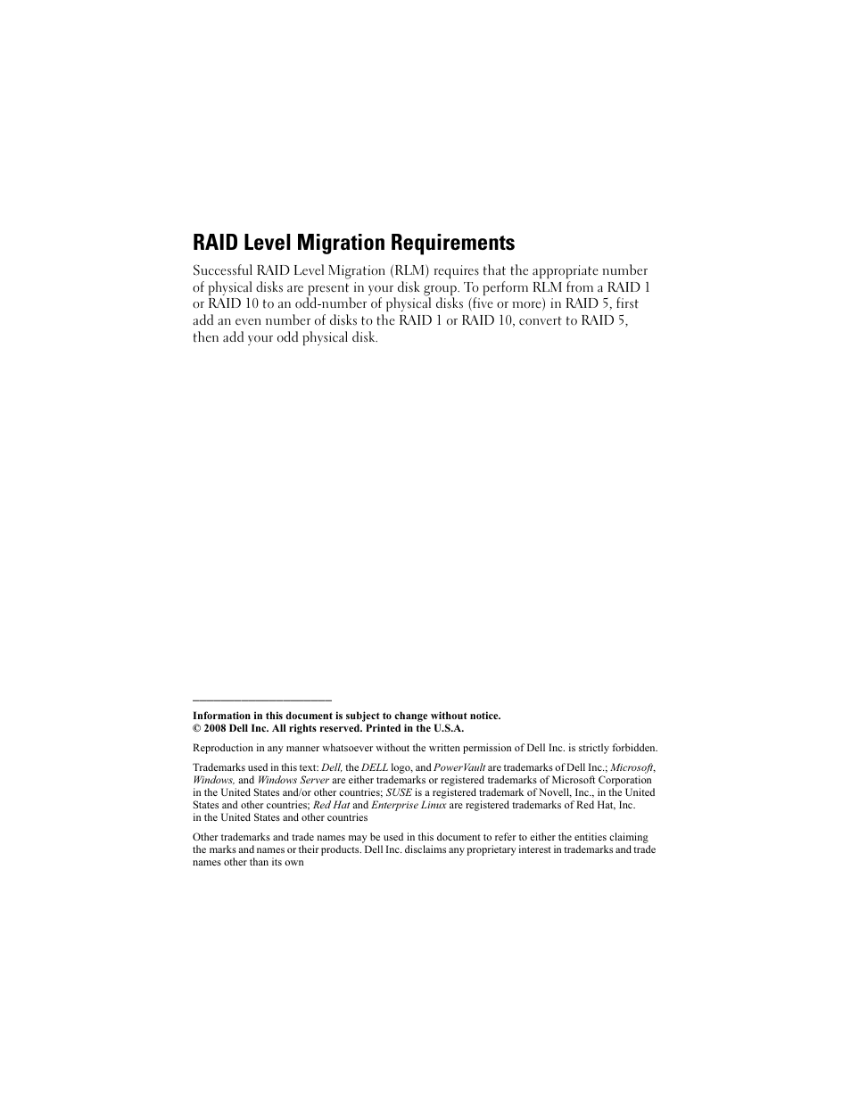 Raid level migration requirements | Dell PowerVault MD3000 User Manual | Page 3 / 21