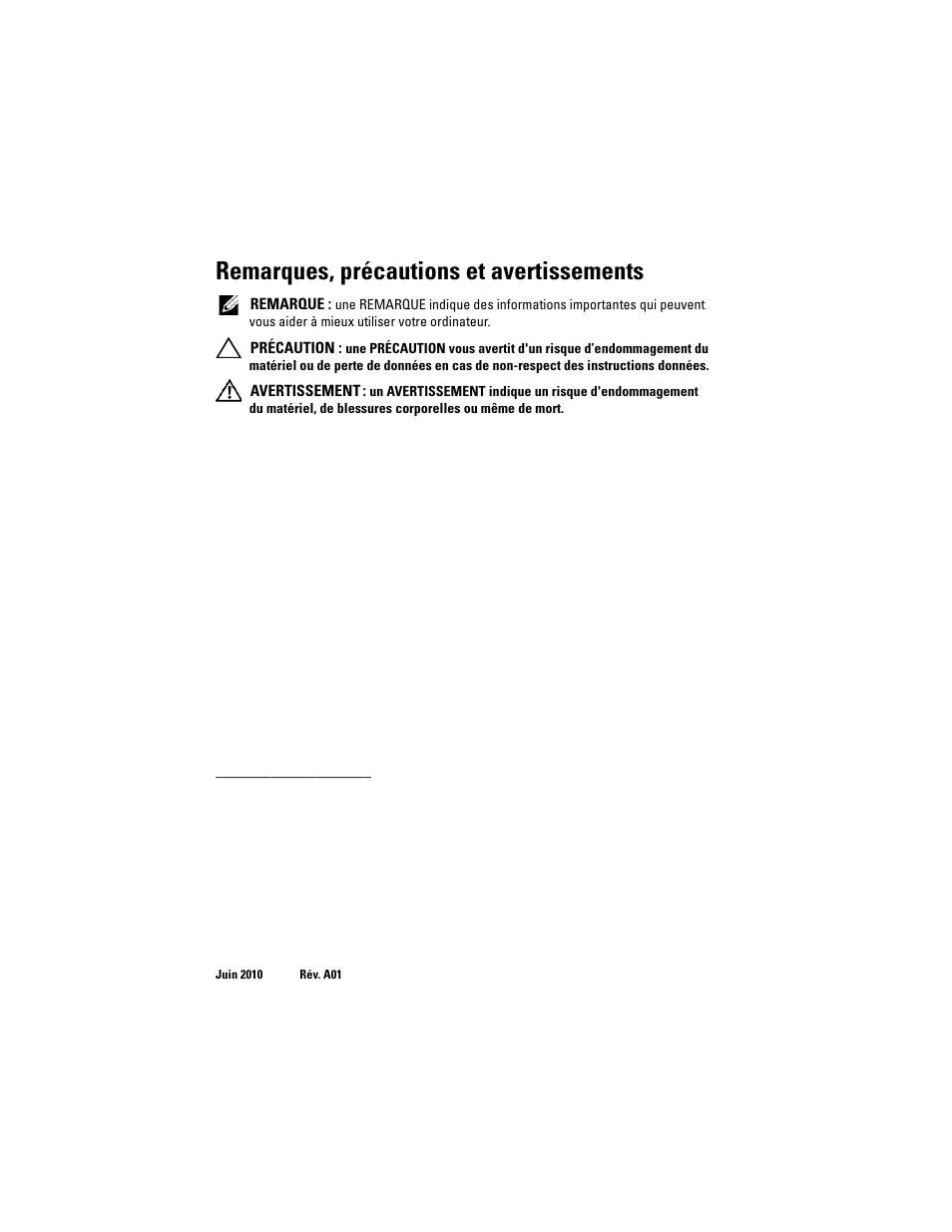 Remarques, précautions et avertissements | Dell POWERVAULT MD1000 User Manual | Page 14 / 42