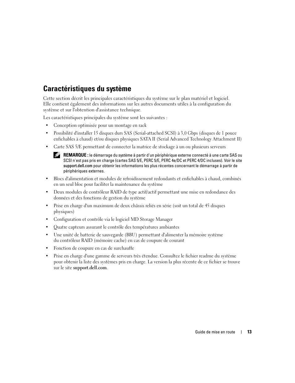 Caractéristiques du système | Dell PowerVault MD3000 User Manual | Page 15 / 42