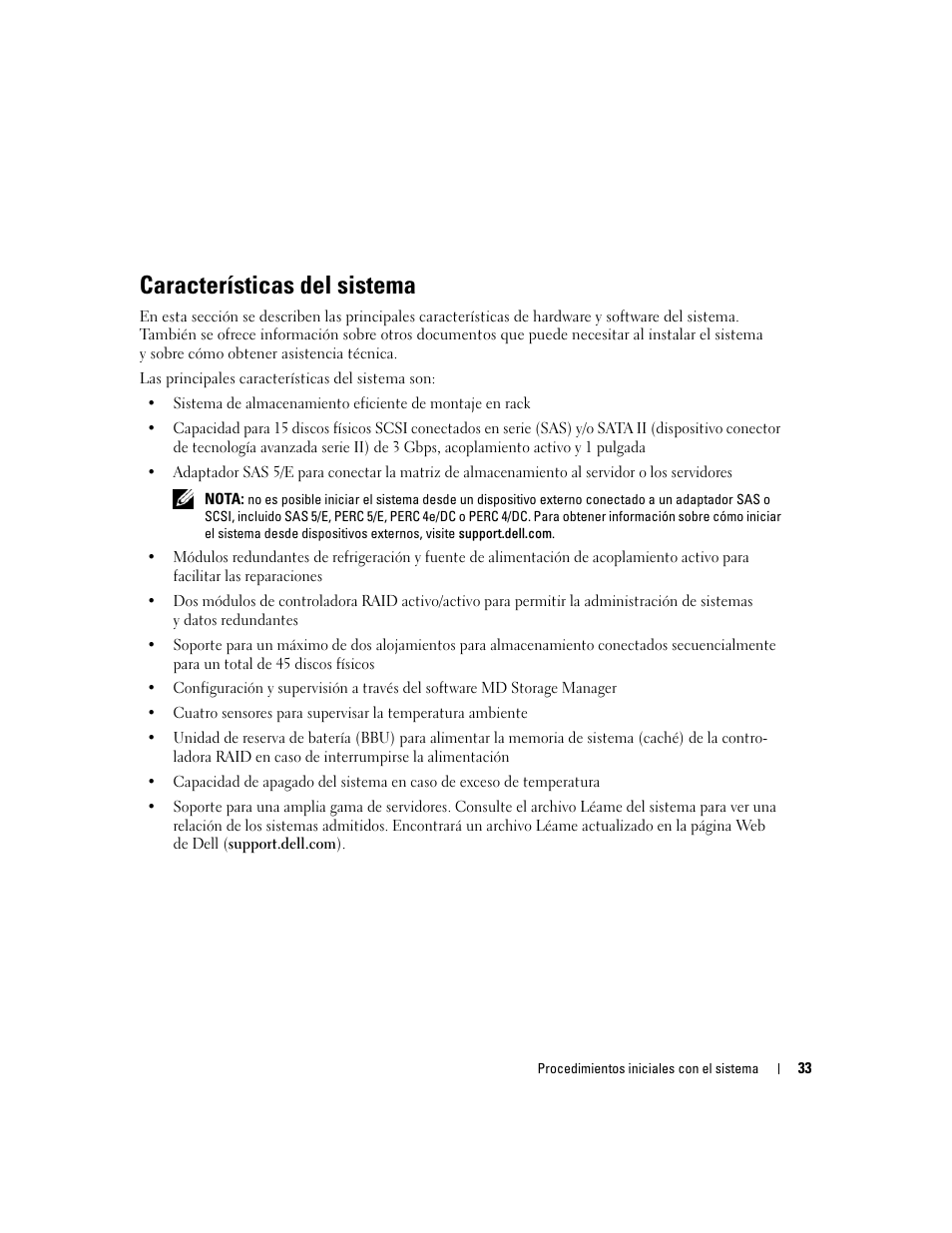 Características del sistema | Dell PowerVault MD3000 User Manual | Page 35 / 42