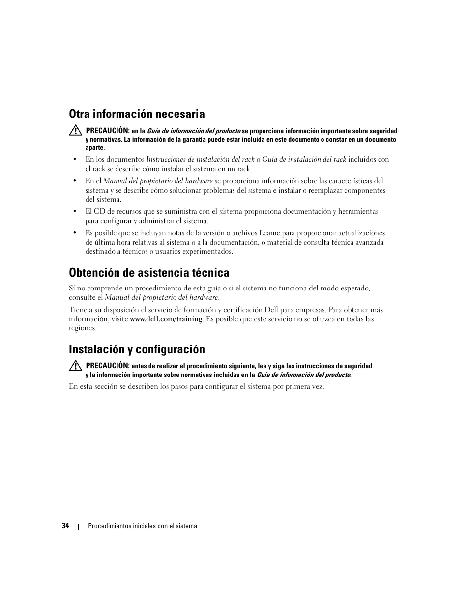 Otra información necesaria, Obtención de asistencia técnica, Instalación y configuración | Dell PowerVault MD3000 User Manual | Page 36 / 42
