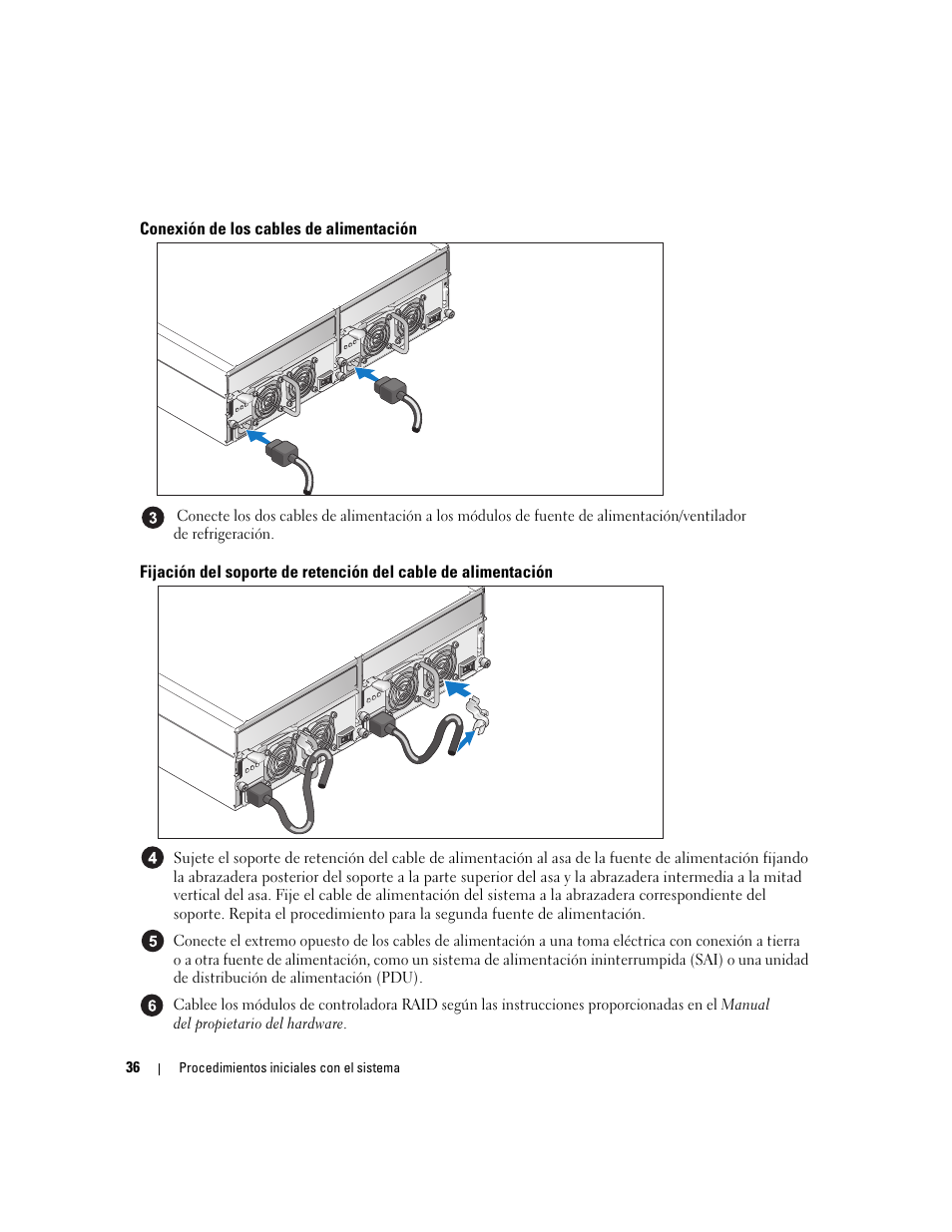 Conexión de los cables de alimentación | Dell PowerVault MD3000 User Manual | Page 38 / 42