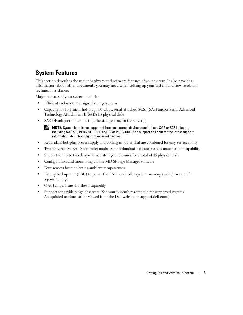 System features | Dell PowerVault MD3000 User Manual | Page 5 / 42