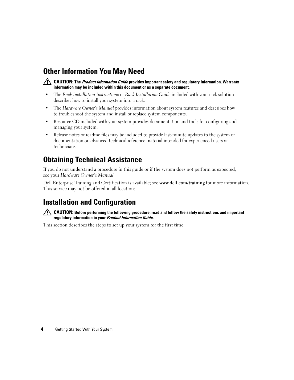 Other information you may need, Obtaining technical assistance, Installation and configuration | Dell PowerVault MD3000 User Manual | Page 6 / 42