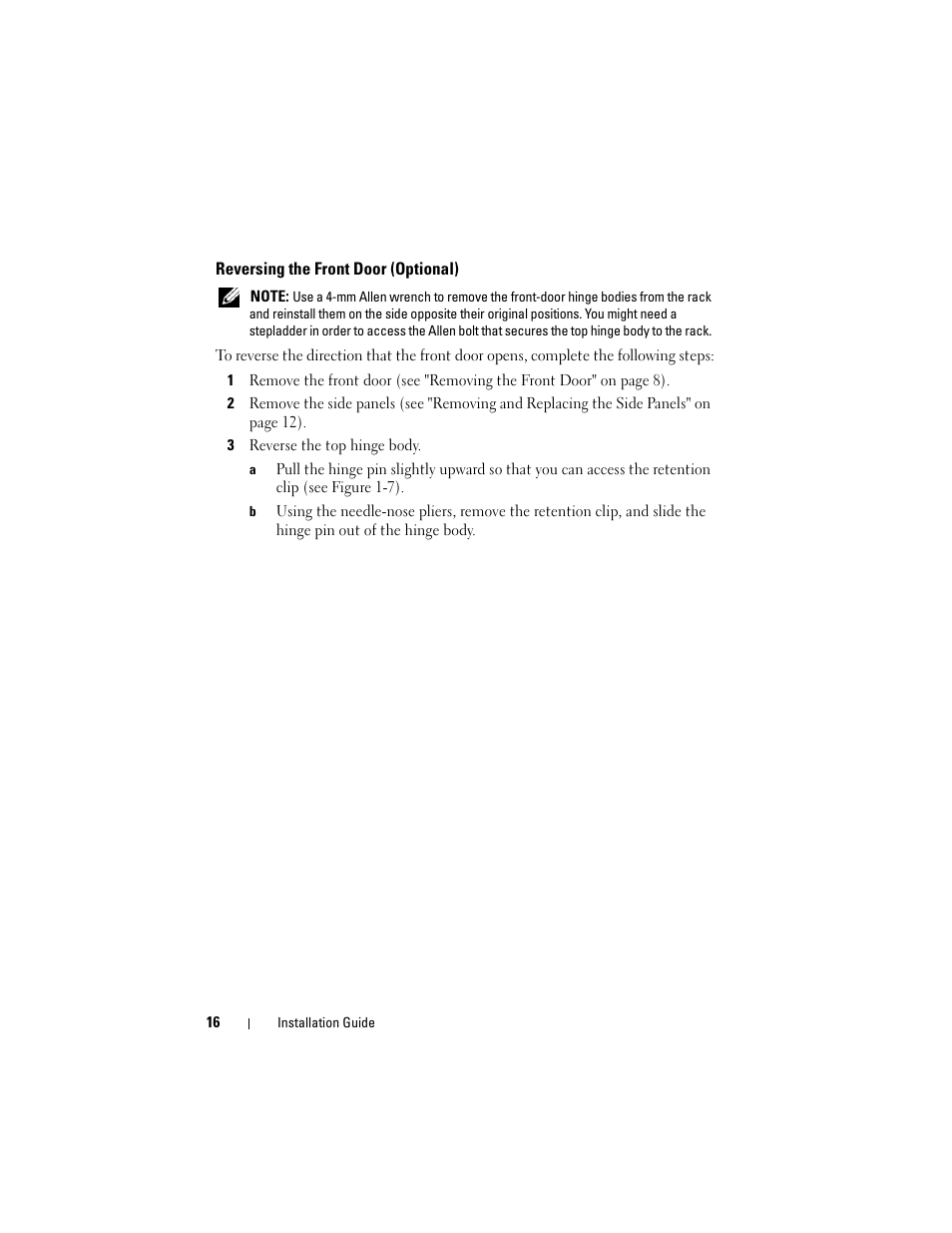 Reversing the front door (optional) | Dell PowerEdge Rack Enclosure 4820 User Manual | Page 18 / 186