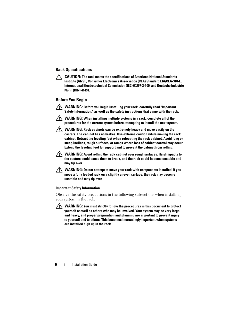 Rack specifications, Before you begin | Dell PowerEdge Rack Enclosure 4820 User Manual | Page 8 / 186