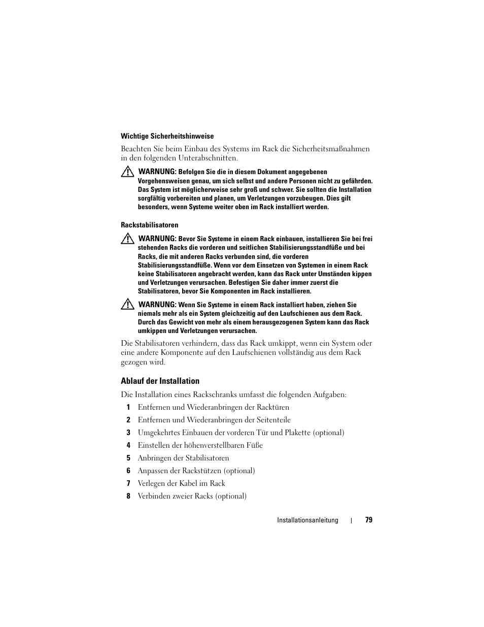 Ablauf der installation | Dell PowerEdge Rack Enclosure 4820 User Manual | Page 81 / 186