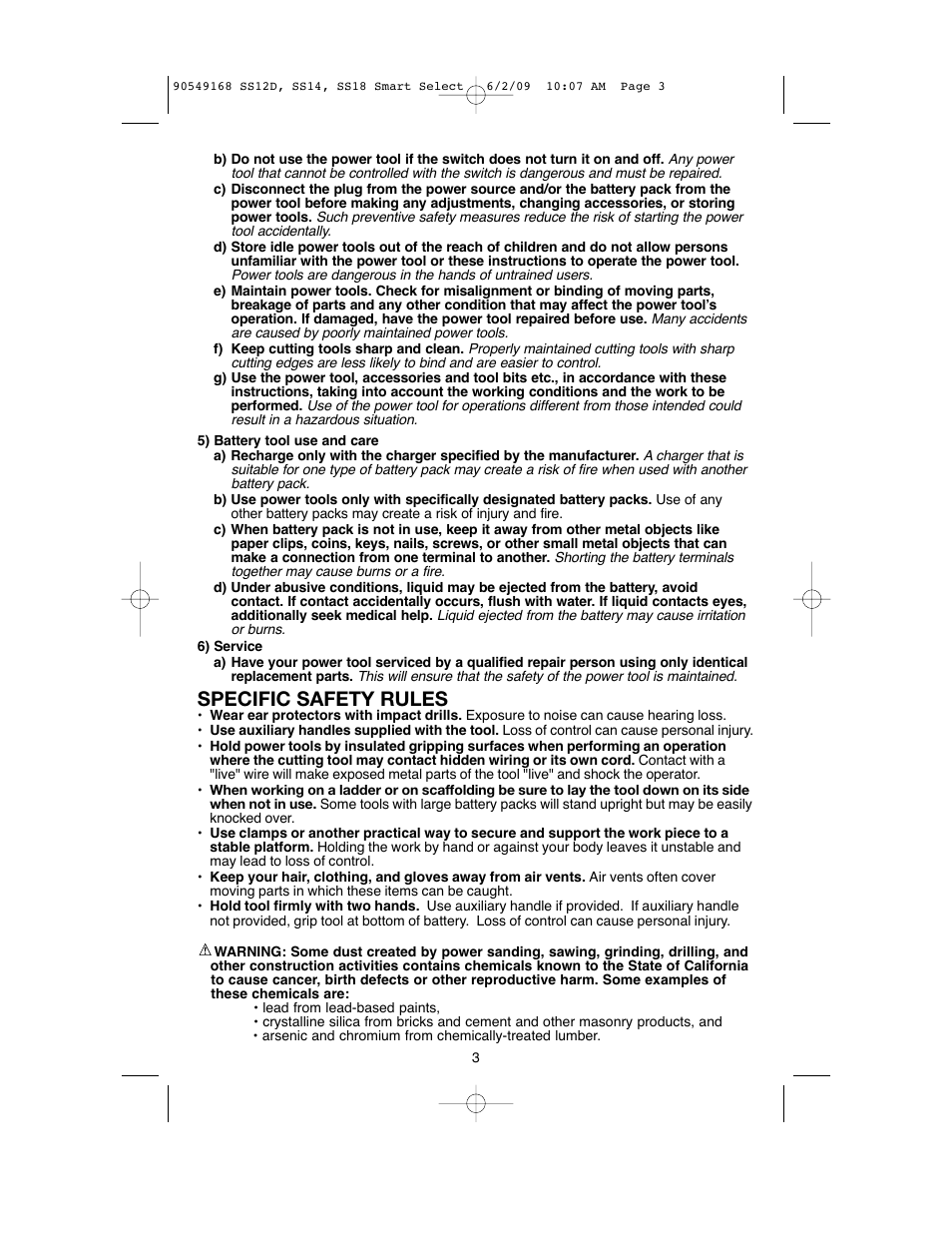 Specific safety rules | Black & Decker SS14 User Manual | Page 3 / 36
