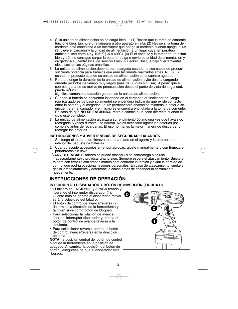 Instrucciones de operación | Black & Decker SS14 User Manual | Page 31 / 36