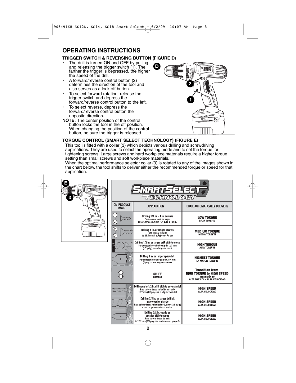Operating instructions | Black & Decker SS14 User Manual | Page 8 / 36