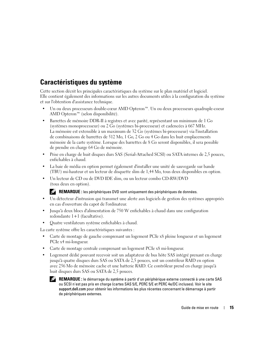 Caractéristiques du système | Dell PowerEdge 2970 User Manual | Page 17 / 50