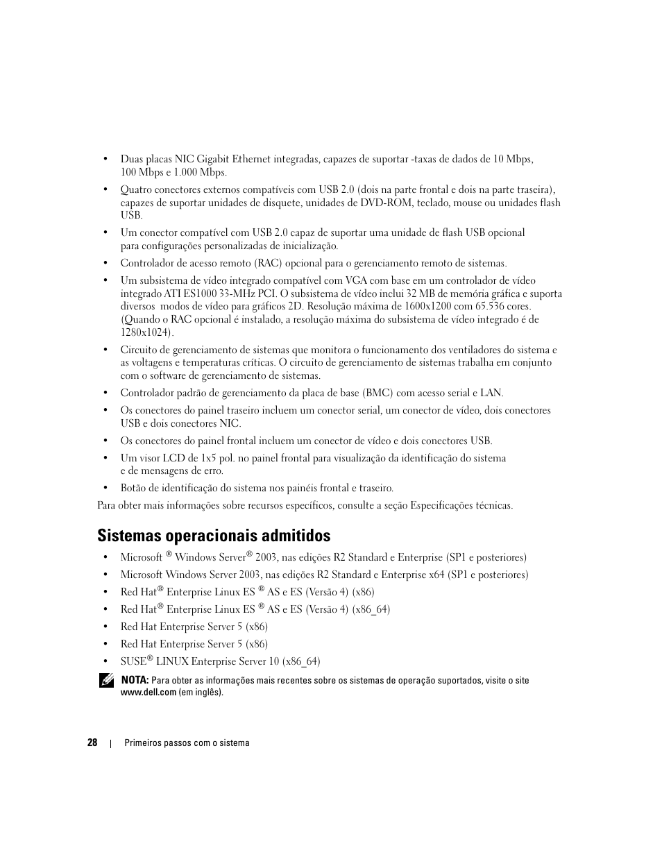 Sistemas operacionais admitidos | Dell PowerEdge 2970 User Manual | Page 30 / 50