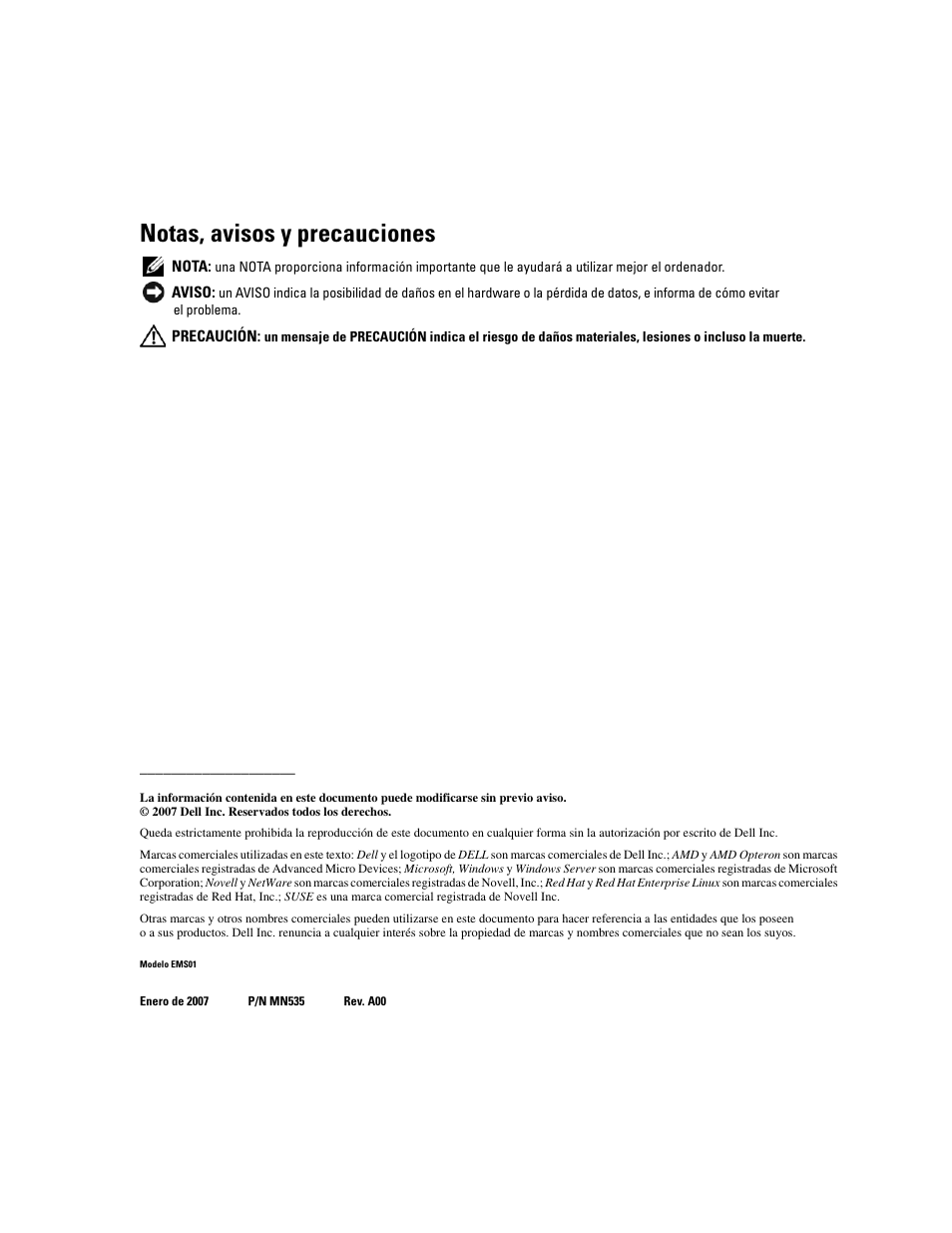 Notas, avisos y precauciones | Dell PowerEdge 2970 User Manual | Page 40 / 50