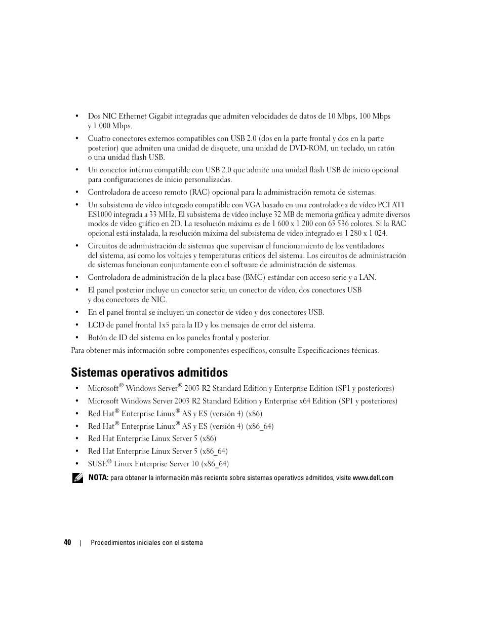 Sistemas operativos admitidos | Dell PowerEdge 2970 User Manual | Page 42 / 50