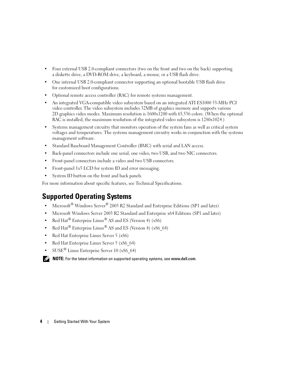 Supported operating systems | Dell PowerEdge 2970 User Manual | Page 6 / 50