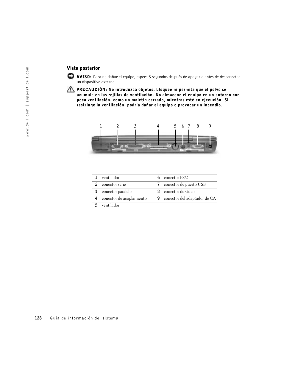 Vista posterior | Dell Latitude C640 User Manual | Page 130 / 140