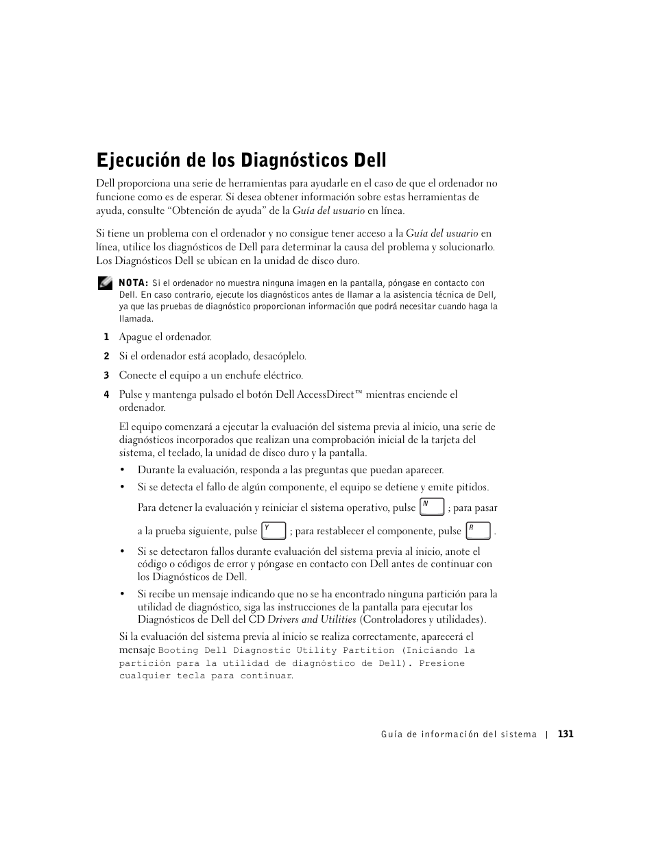 Ejecución de los diagnósticos dell | Dell Latitude C640 User Manual | Page 133 / 140