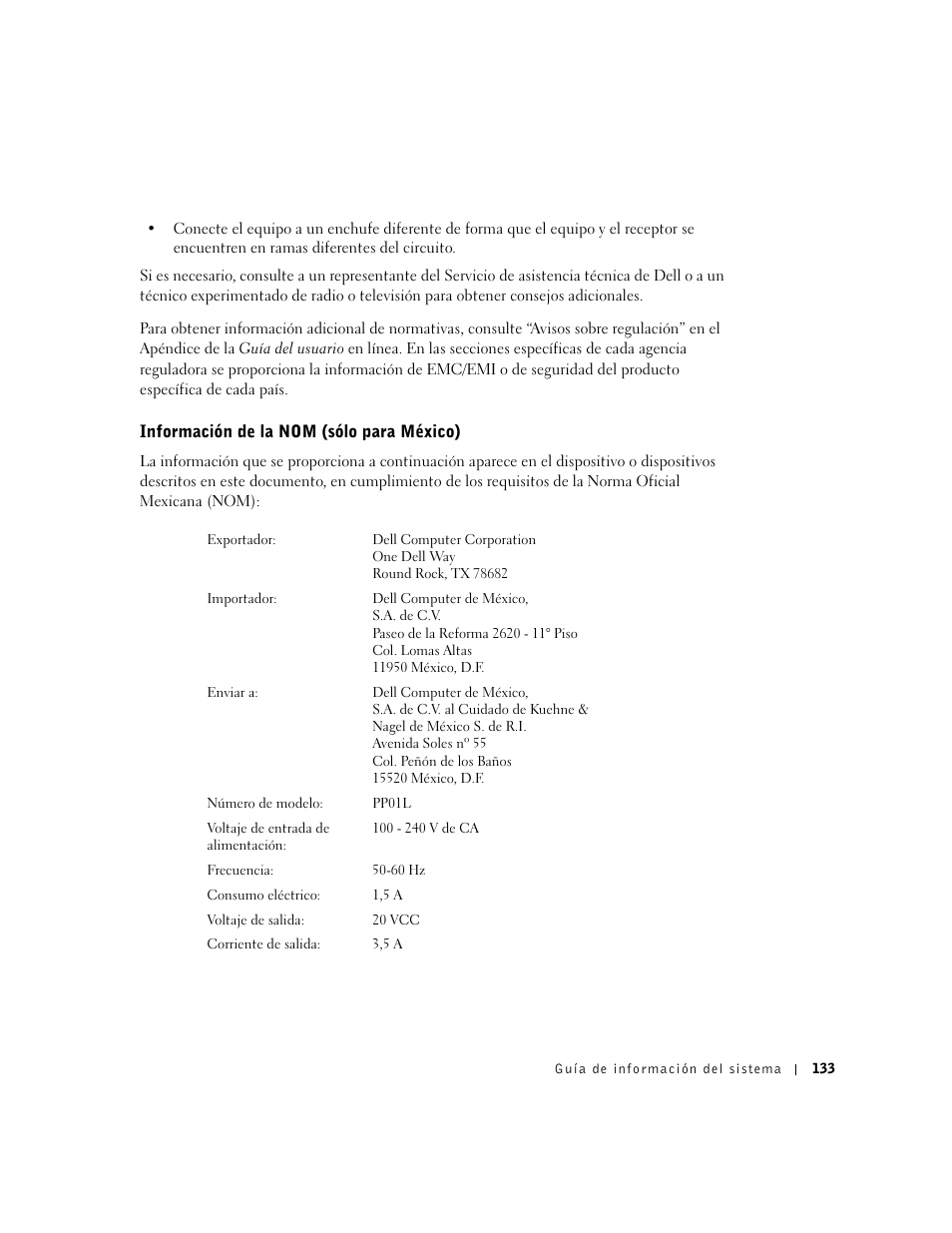 Información de la nom (sólo para méxico) | Dell Latitude C640 User Manual | Page 135 / 140