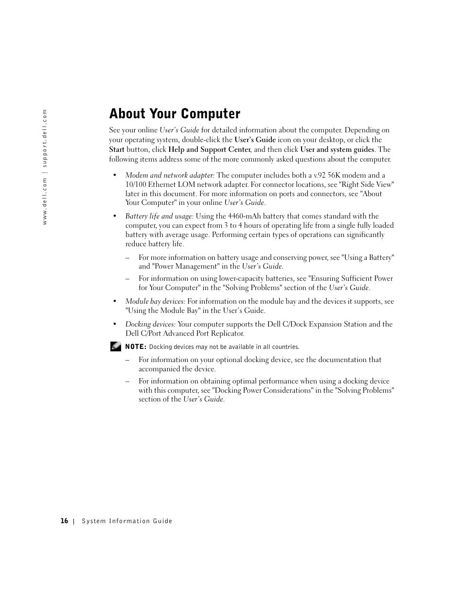 About your computer | Dell Latitude C640 User Manual | Page 18 / 140