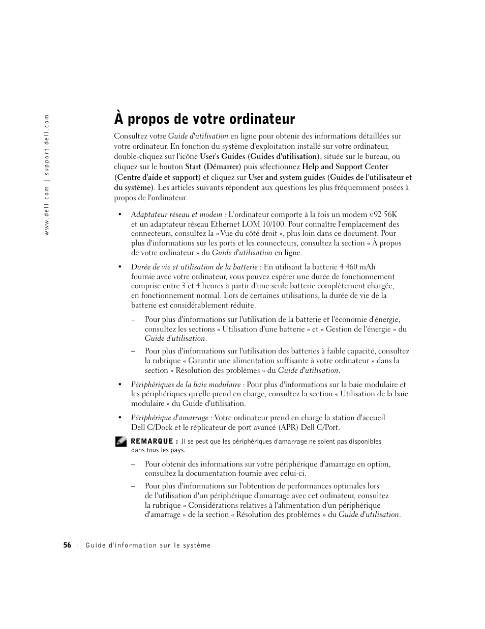 À propos de votre ordinateur | Dell Latitude C640 User Manual | Page 58 / 140