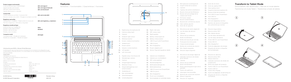 Features, Transform to tablet mode | Dell XPS 12 (9Q33, Mid 2013) User Manual | Page 2 / 2