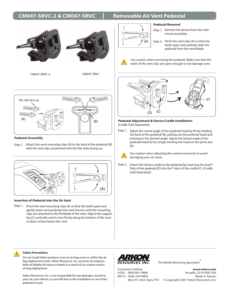 Arkon CM047-SRVC-2 User Manual | 1 page