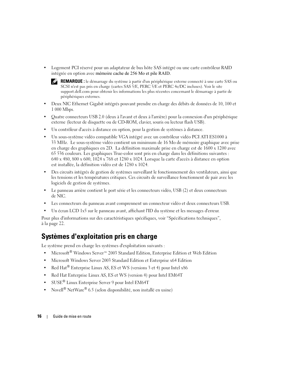 Systèmes d'exploitation pris en charge | Dell POWEREDGE 1950 User Manual | Page 18 / 50