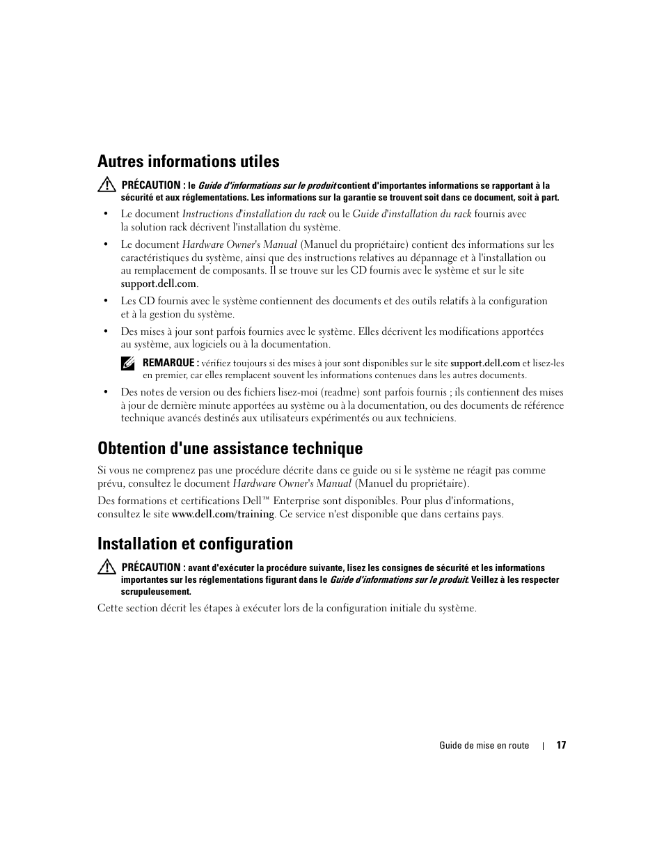 Autres informations utiles, Obtention d'une assistance technique, Installation et configuration | Dell POWEREDGE 1950 User Manual | Page 19 / 50