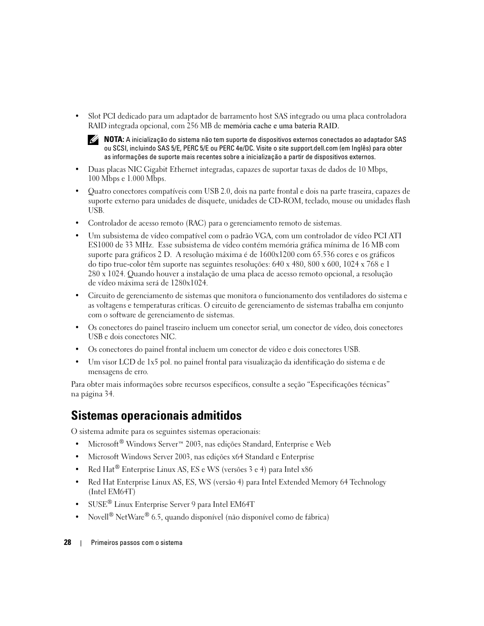 Sistemas operacionais admitidos | Dell POWEREDGE 1950 User Manual | Page 30 / 50