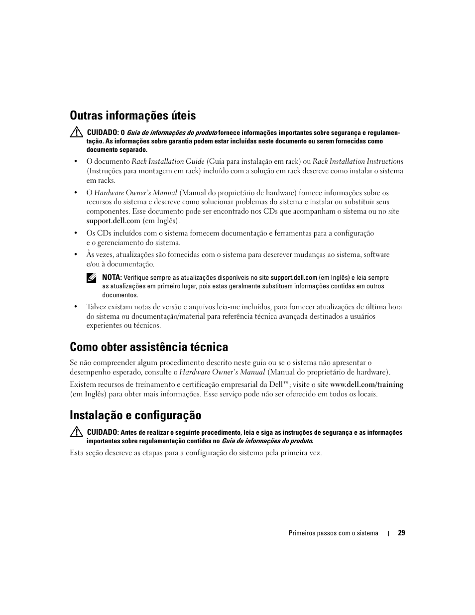 Outras informações úteis, Como obter assistência técnica, Instalação e configuração | Dell POWEREDGE 1950 User Manual | Page 31 / 50