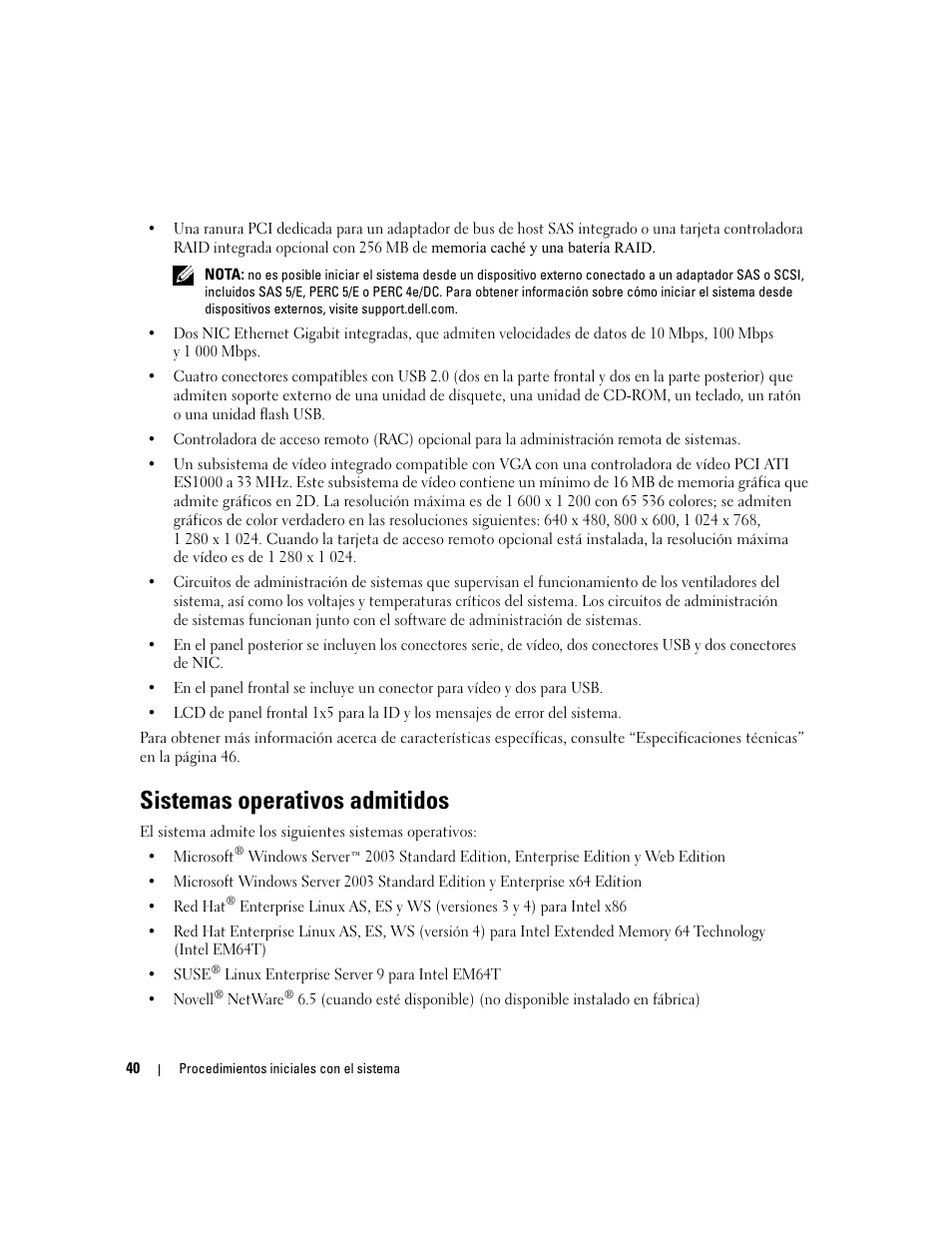 Sistemas operativos admitidos | Dell POWEREDGE 1950 User Manual | Page 42 / 50