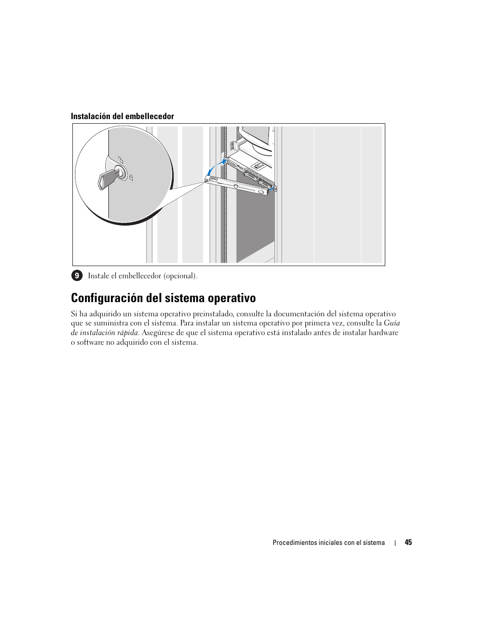 Instalación del embellecedor, Configuración del sistema operativo | Dell POWEREDGE 1950 User Manual | Page 47 / 50