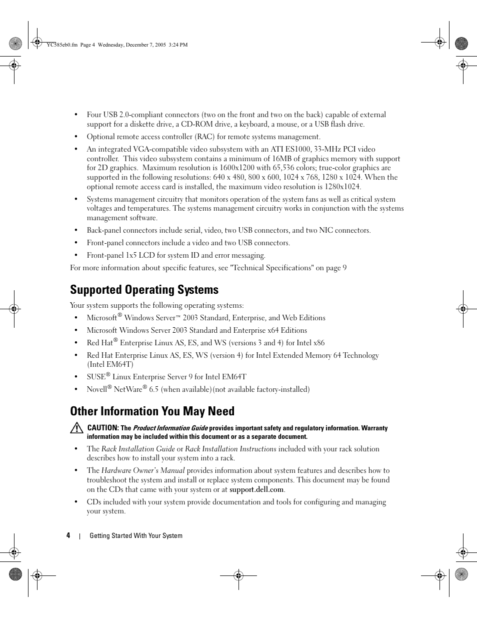 Supported operating systems, Other information you may need | Dell POWEREDGE 1950 User Manual | Page 6 / 50