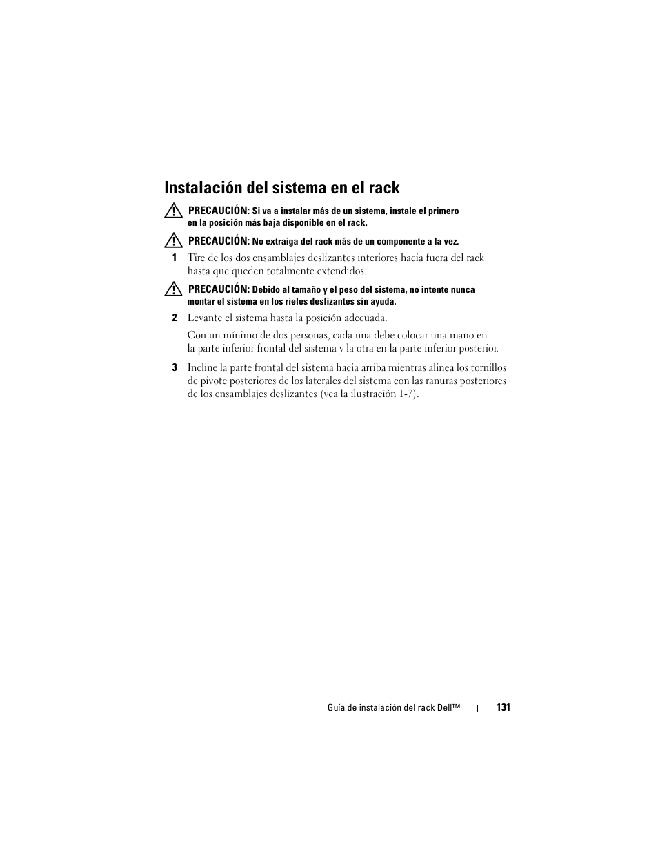 Instalación del sistema en el rack | Dell PowerEdge R900 User Manual | Page 133 / 142