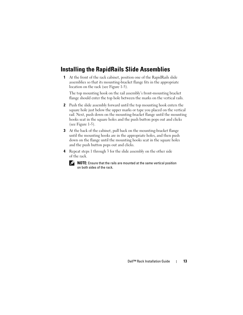 Installing the rapidrails slide assemblies | Dell PowerEdge R900 User Manual | Page 15 / 142