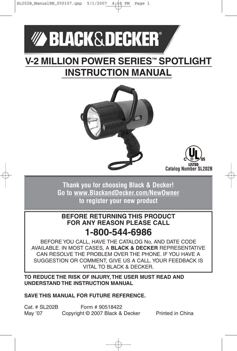 Black & Decker Power Series SL202B User Manual | 8 pages