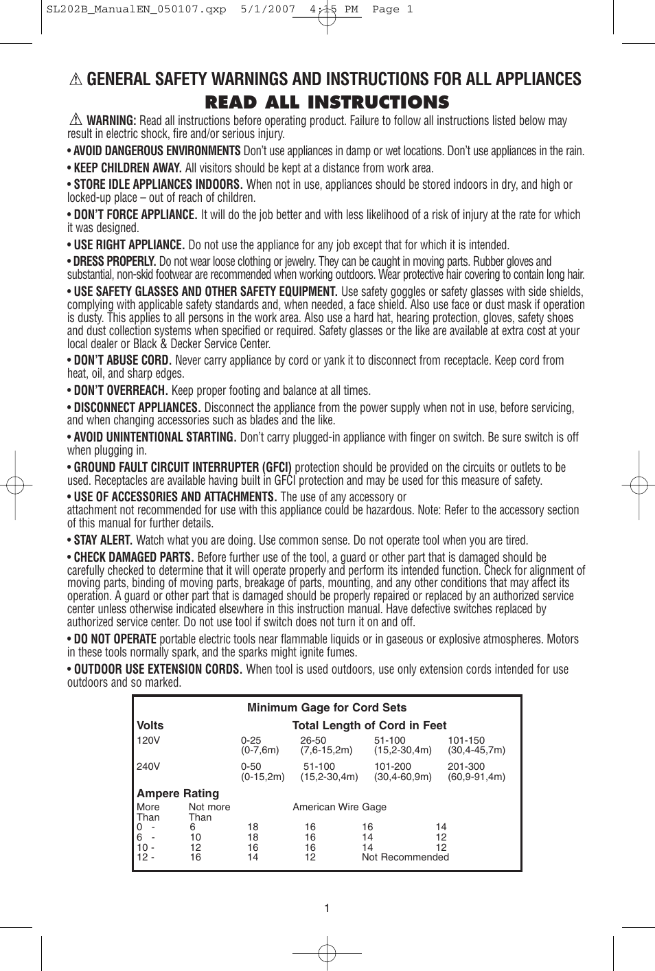 Black & Decker Power Series SL202B User Manual | Page 2 / 8