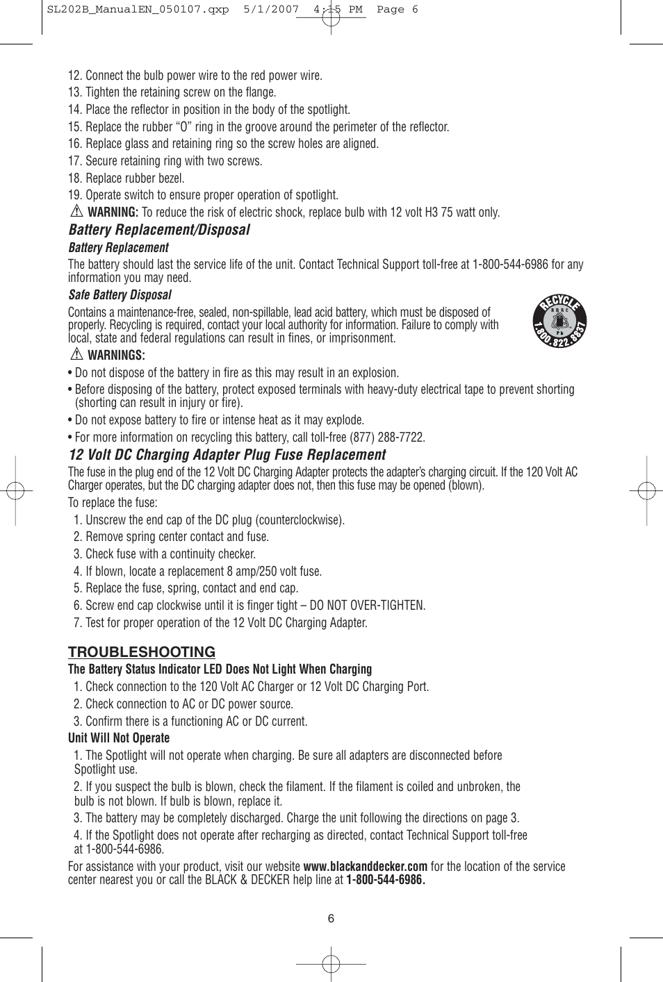 Black & Decker Power Series SL202B User Manual | Page 7 / 8