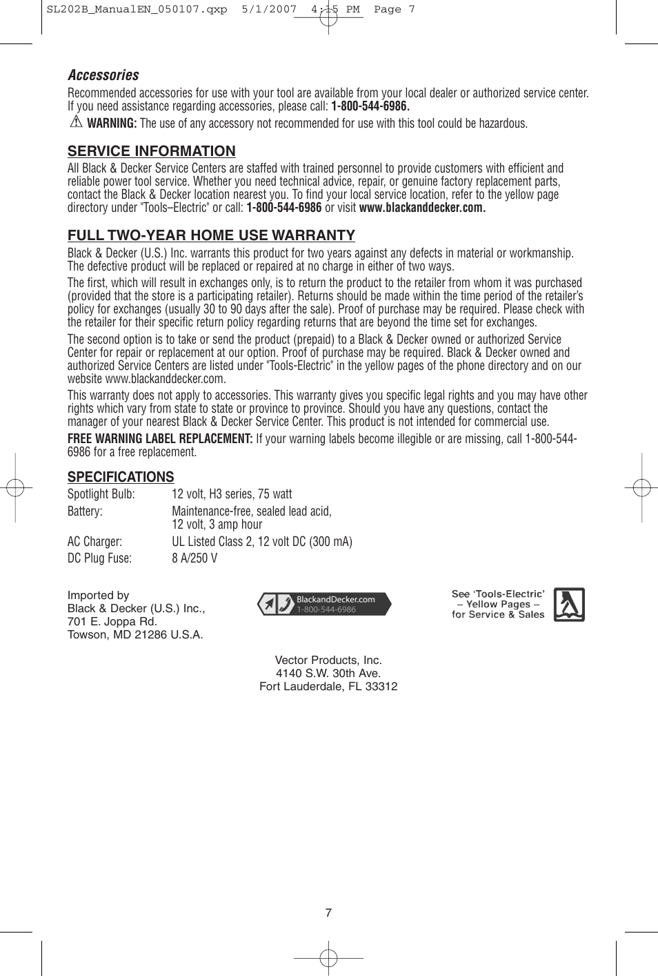 Black & Decker Power Series SL202B User Manual | Page 8 / 8