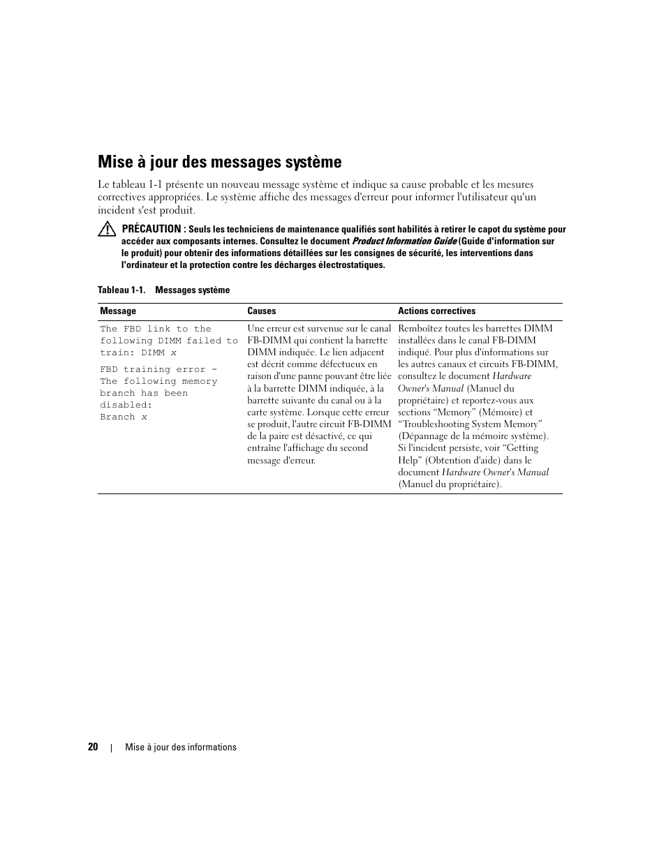 Mise à jour des messages système | Dell PowerEdge 1900 User Manual | Page 20 / 60