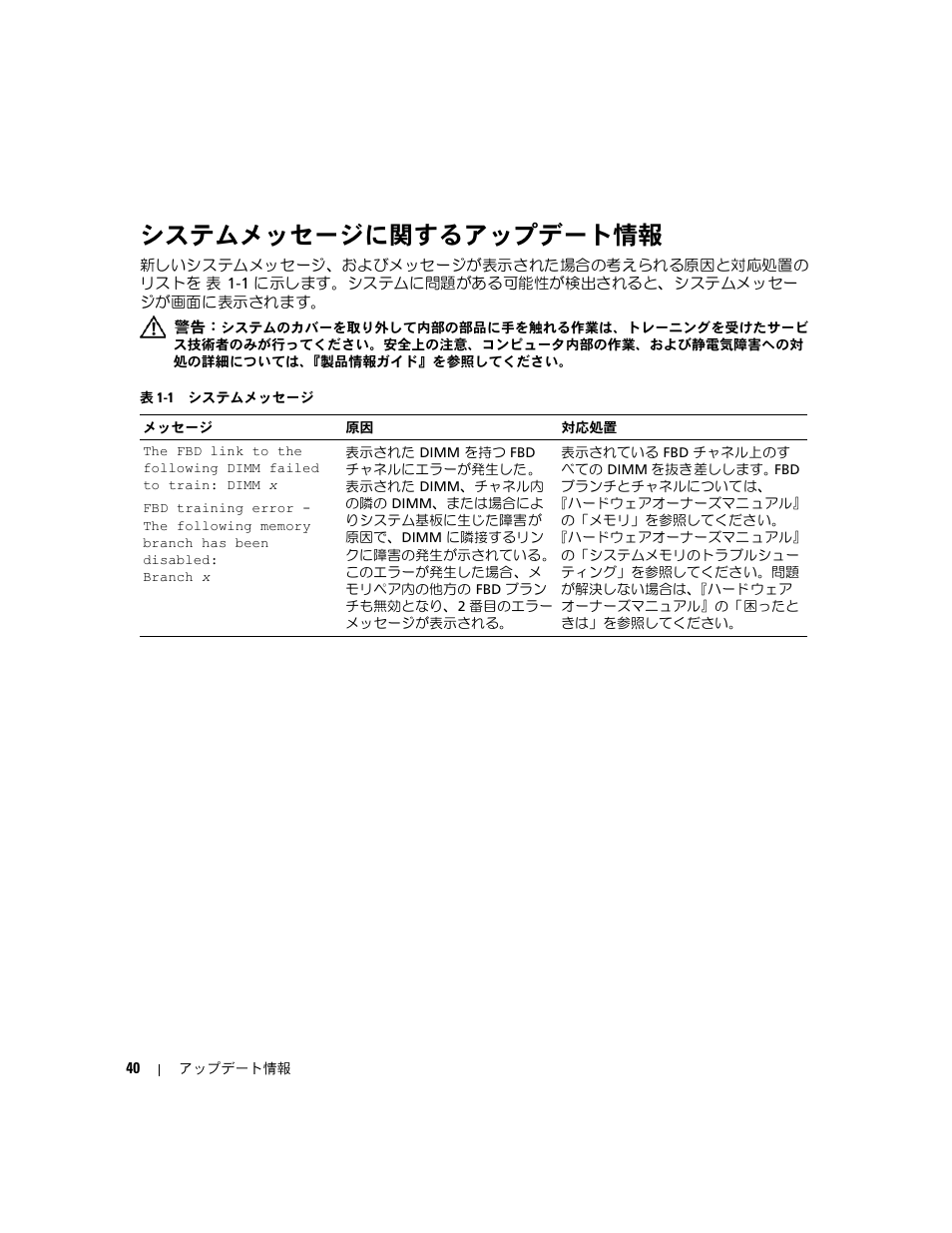 システムメッセージに関するアップデート情報 | Dell PowerEdge 1900 User Manual | Page 40 / 60
