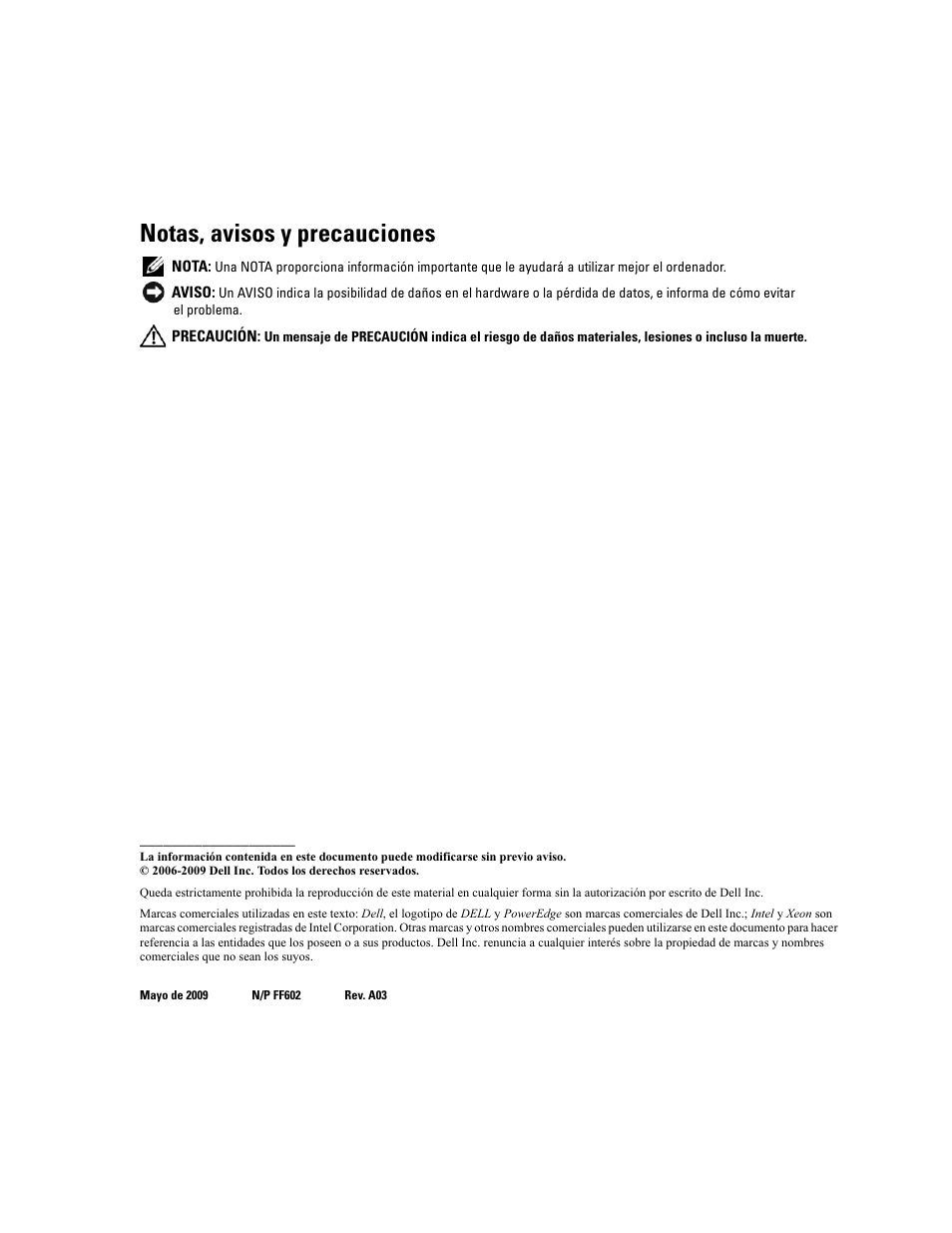 Notas, avisos y precauciones | Dell PowerEdge 1900 User Manual | Page 54 / 60