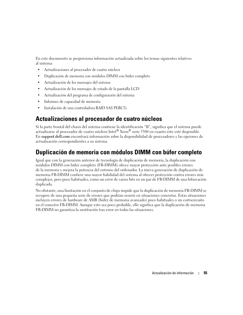 Actualizaciones al procesador de cuatro núcleos | Dell PowerEdge 1900 User Manual | Page 55 / 60